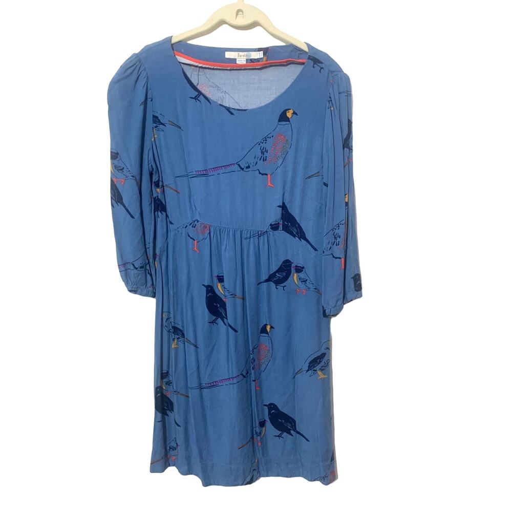 Boden sz 6 Bird Print Dress Novelty Print Whimsical feminine dress EUC